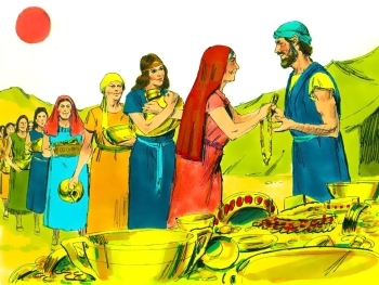 Illustration of God's people freely giving gifts.