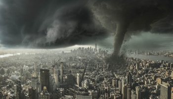 Image of a tornado ripping through a city